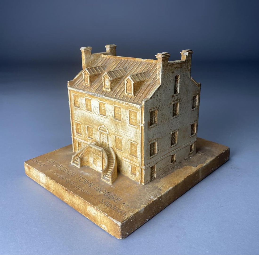 WPA Plaster Model of Davenport House: WPA plaster or chalk ware model of Davenport House in Savannah, Georgia, part of a series of George Town houses made in early 1930s and stamped 1800, and WPA 2 Penna, 7-3/4" W x 9-1/2" D x 7? H. This 