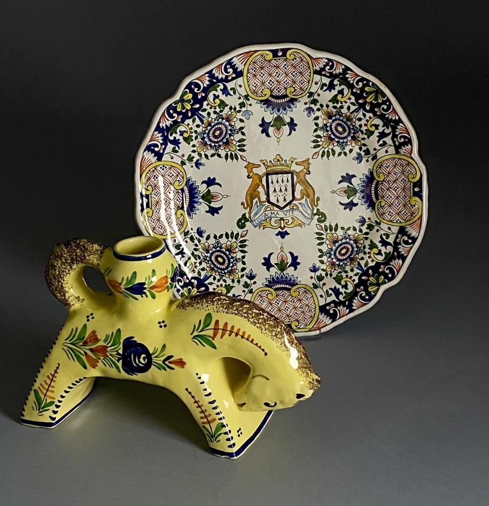 Quimper Faience Pottery Plate & Candle Holder (1 of 14)