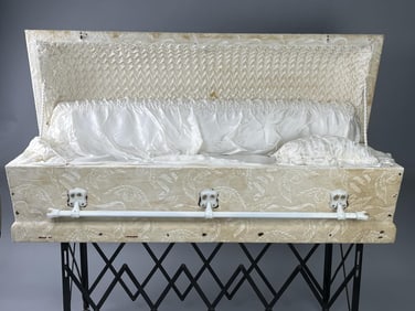 54" Youth Casket White Velvet Angel Patterned