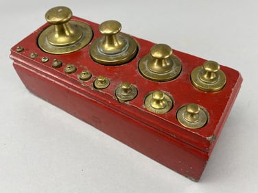 Brass Apothecary Scale Weights 14pcs Set Wood Box