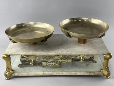 Antique Brass & Marble Balance Scale 1930's
