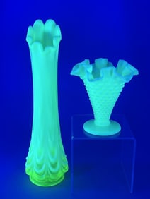 Uranium Glass Vases Fenton Hobnail & Swung Vase