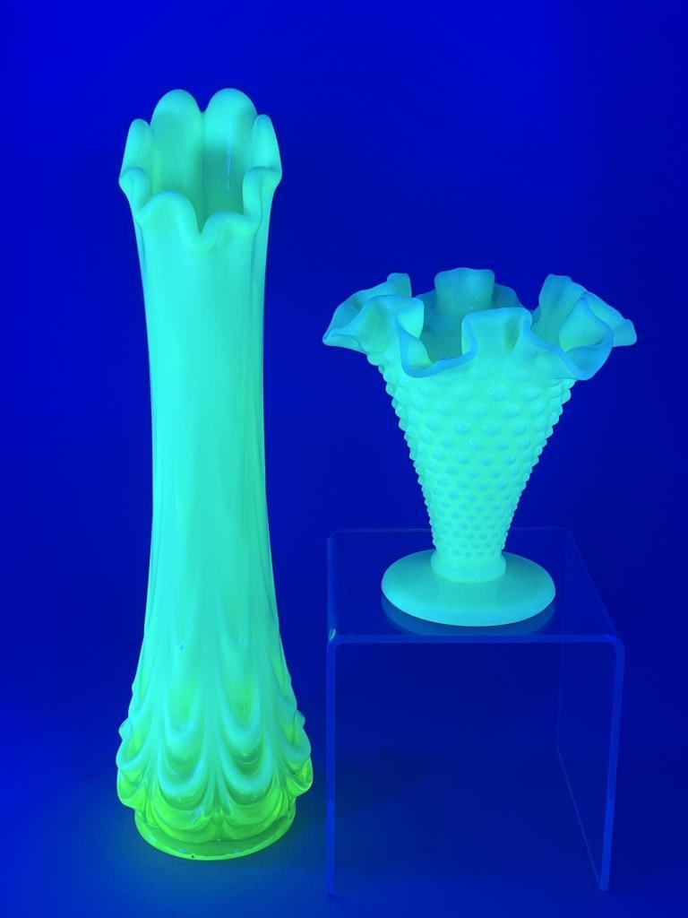Uranium Glass Vases Fenton Hobnail & Swung Vase (1 of 4)