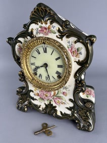Ansonia Wyoming Porcelain 8 Day Mantel Clock
