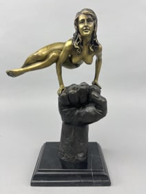 Bronze & Marble Nude Figurine On Fist