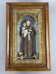 Antique Church Saint Statue Shadow Box