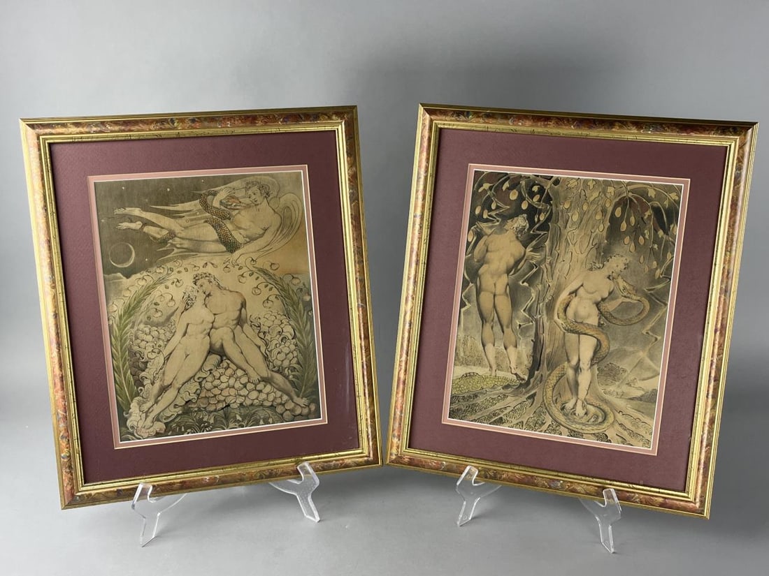 2 William Blake "Adam & Eve" Framed Art Prints: Both frames measure 16.5" x 19.5".