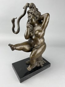European Bronze Finery Woman & Snake Statue