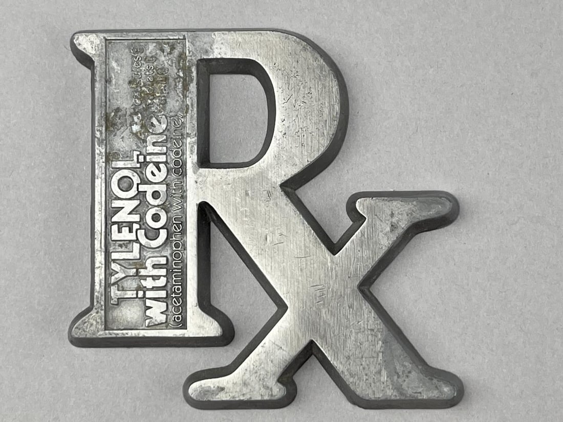 RX Tylenol With Codeine Metal Paperweight: Paperweight measures 3.5" x 3.5".