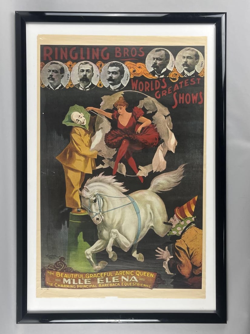 Ringling Bros And Barnum & Bailey Mlle Elena 1971: Poster measures 23.5" x 36.5". Pictures taken under plastic, black frame not included.
