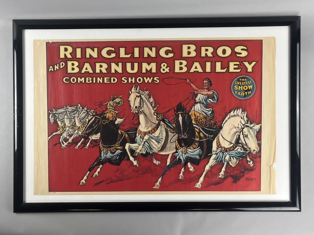 Chariot Horses Ringling Bros And Barnum & Bailey: Poster measures 36.5" x 23.5". Pictures taken under plastic, black frame not included.