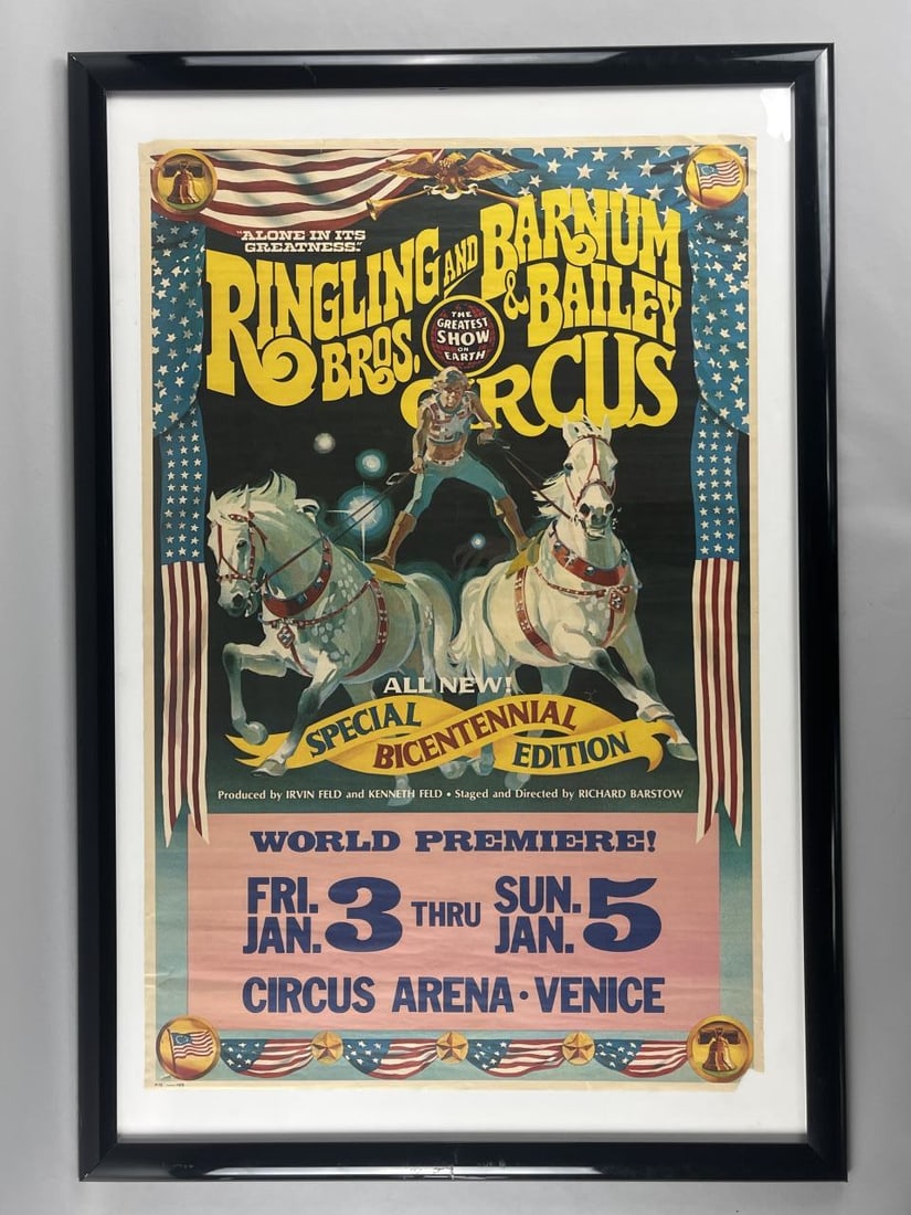 Special Bicentennial Edition Circus Poster 1975: Poster measures 23.5" x 36.5". Pictures taken under plastic, black frame not included.