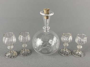 Blown Glass Goblets & Engraved Decanter, 1830
