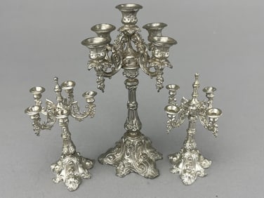 3 Metal Candelabra, German