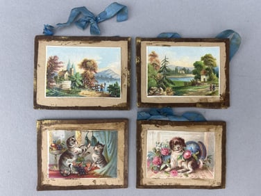 Set Of Victorian Chromolithographs On Cardboard