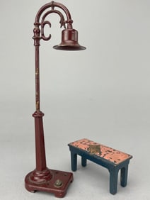 Cast Iron Lionel Lamp, Arcade Piano Bench
