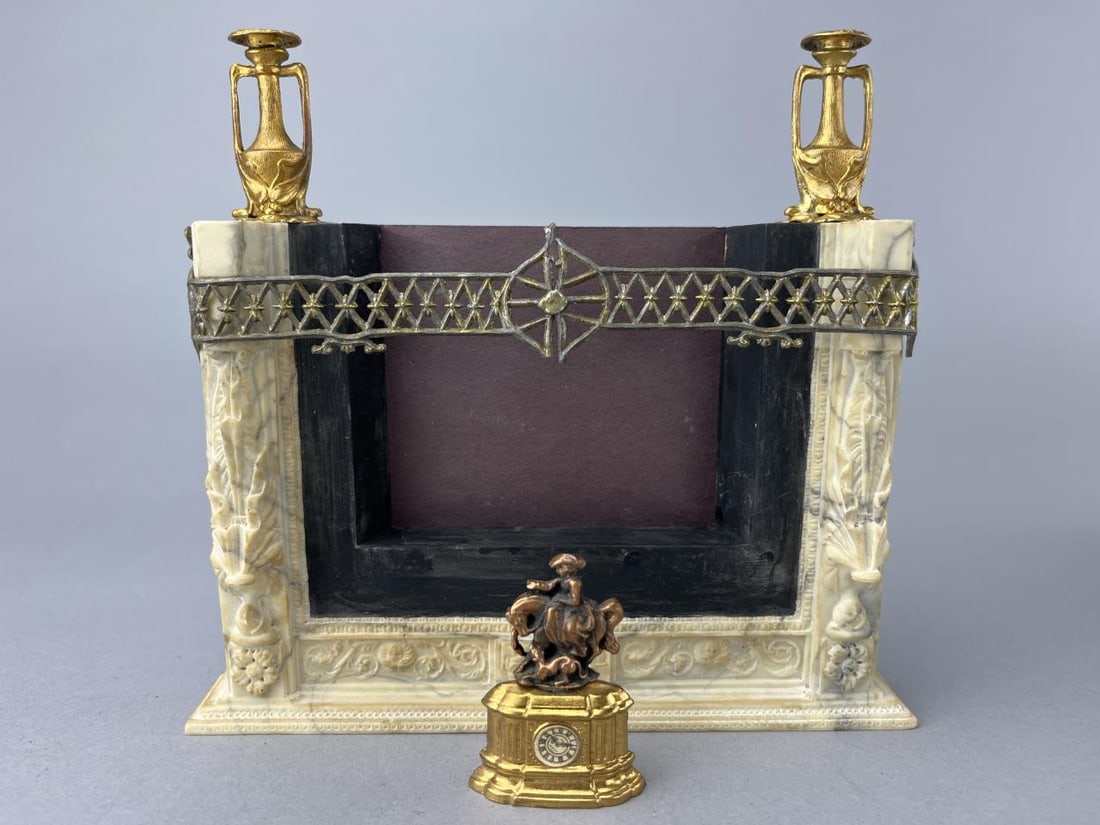 Stone Fireplace W/ Fender, Mantle Clock And Vases (1 of 2)