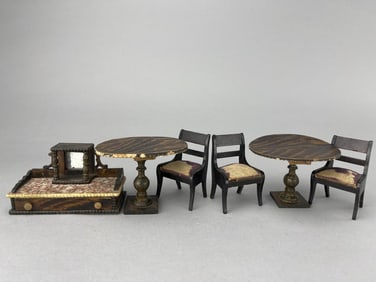 German False Grained Tables, 3 Chairs & Marbletop
