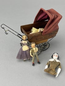Handmade Vintage Wood & Metal Buggy W/ Dolls