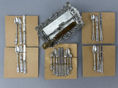 German Soft Metal Silverware Tray & Silverware