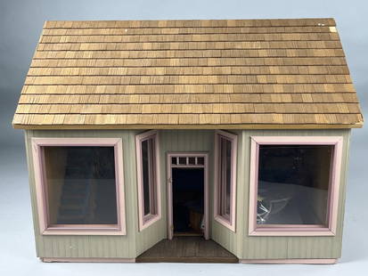Vintage Large Store With Balcony: Houseworks quality one room store. Finished on the outside,needs love in the inside. 24 x 16 x 19" tall. In as is condition. Has been wired and should work. A book on electrification, some
