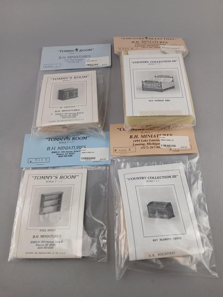 An Assortment Of Barbara Hoffman Furniture Kits: Single bed, dresser, shelf and elegant cedar chest. Cedar chest has 2 drawers and tray inside. Kits are quality basswood and easy to follow instructions. Made by Barbara Hoffman. FURNITURE IN THE PICT