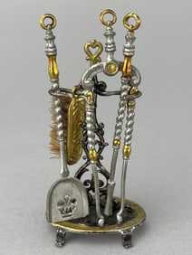 Metal German Andiron Set, Round Base