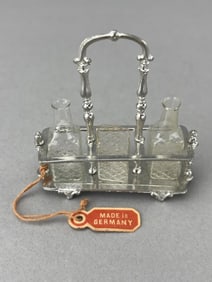German Silver Caddy W/ 3 Glass Decanters