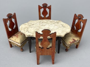 Fancy Cut Marble Top Table W/ 4 Chairs