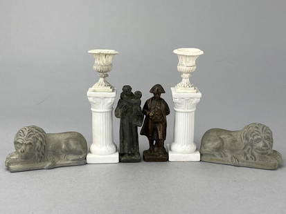 Lions, Statues And Columns: 2 Corinthian column stands, 2 3/8". 2 Lions, 2 1/2". 2 planters, 1 1/2". Napoleon is bronze, 2 3/4". St. Anthony is 2 3/4".