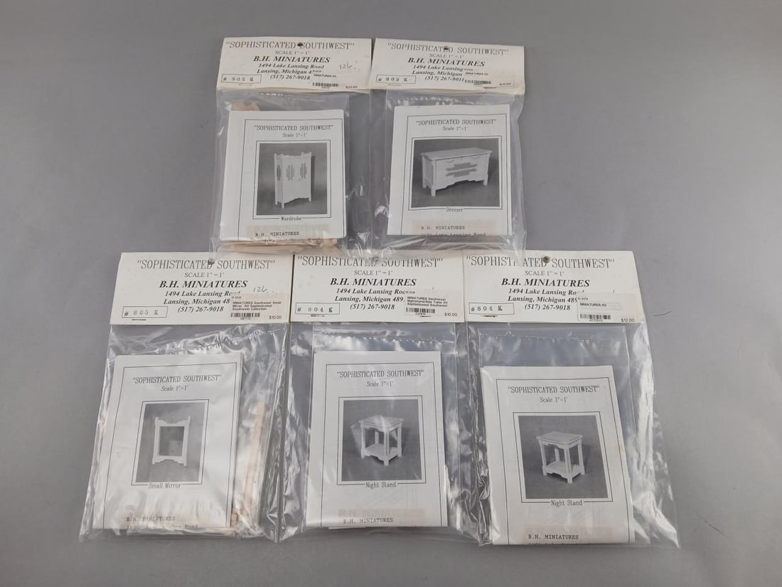 Barbara Hoffman Southwest Kits - 4: From her Sophisticated Southwest Collection come these kits including dresser, wardrobe, mirror and 2 night stands. Barbara passed on in 1997 so this inventory is already almost 30 years old. Her kits