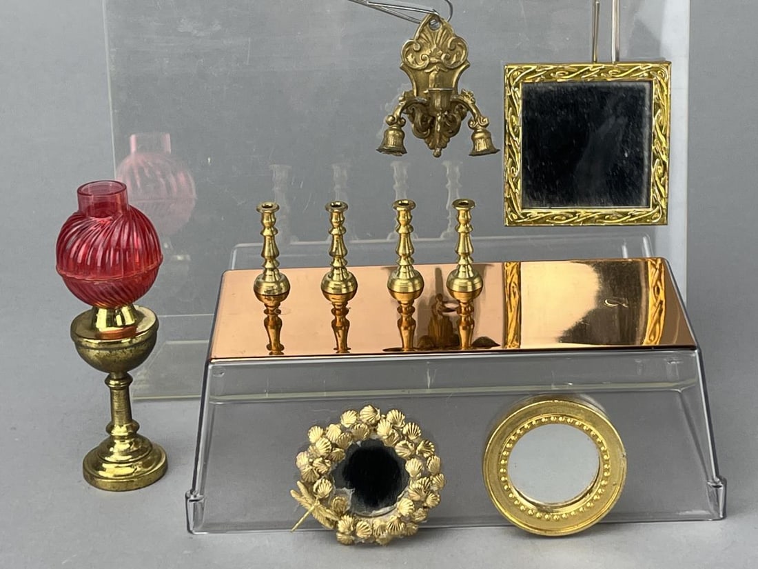 Brass Miniatures W/ Glass Dome & Banquet Lamp. (1 of 1)