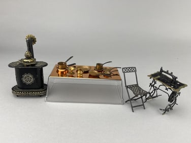 Copper Utensils, Sewing Machine, Stove, Chair
