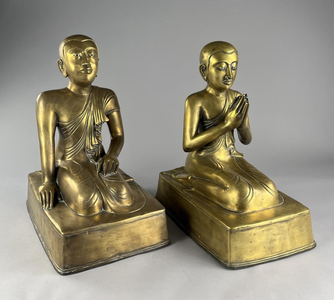 Pair of 19th C. Gilt Bronze Buddhist Monk Figures (1 of 19)