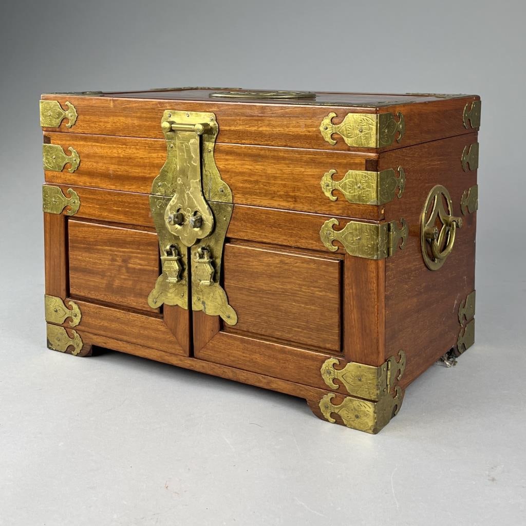 Chinese Rosewood & Brass Jewelry Chest (1 of 13)