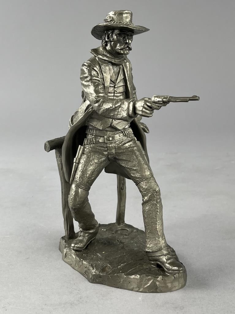 Jim Ponter The Gunfighter Pewter Statue: James John Ponter (American, 1923-2007), limited edition pewter figure, titled "The Gunfighter", depicting a Western gunfighter holding a revolver, circa 1979, #1749/4500, The Western Heritage Museum,