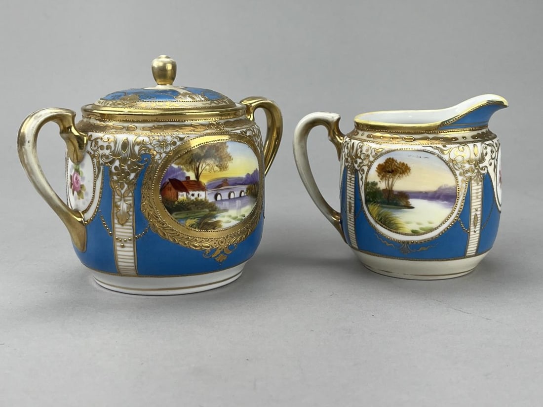 Hand Painted Nippon Creamer & Sugar Early 20th C. (1 of 15)