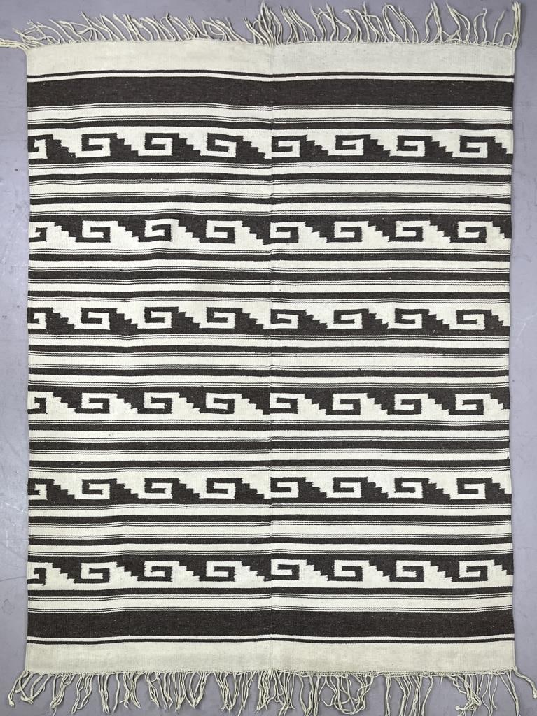 Zapotec Undyed Wool Twisted Gourd Motif Blanket (1 of 4)