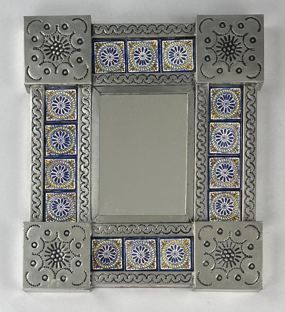 Mexican Punched Tin & Talavera Tile Mirror (1 of 6)
