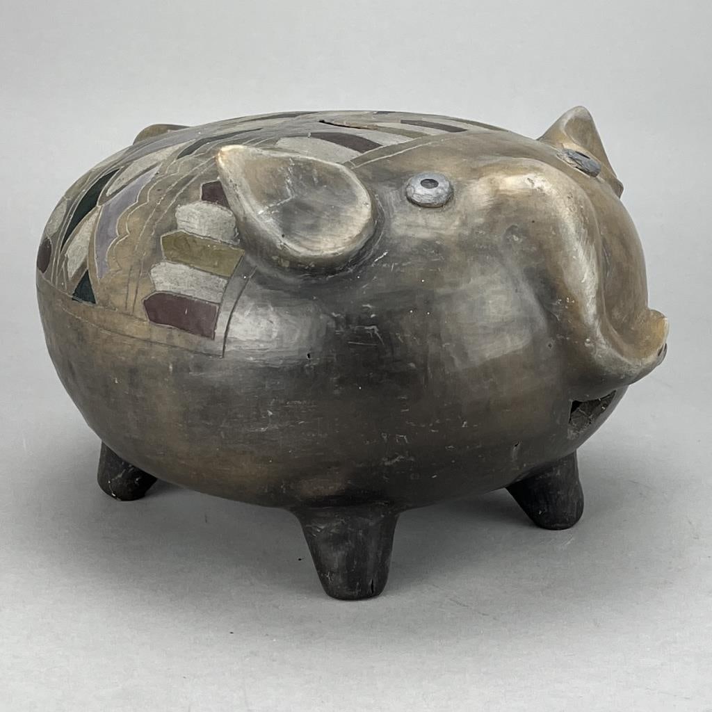 Mexican Tonala Folk Art Figural Elephant Bank (1 of 6)