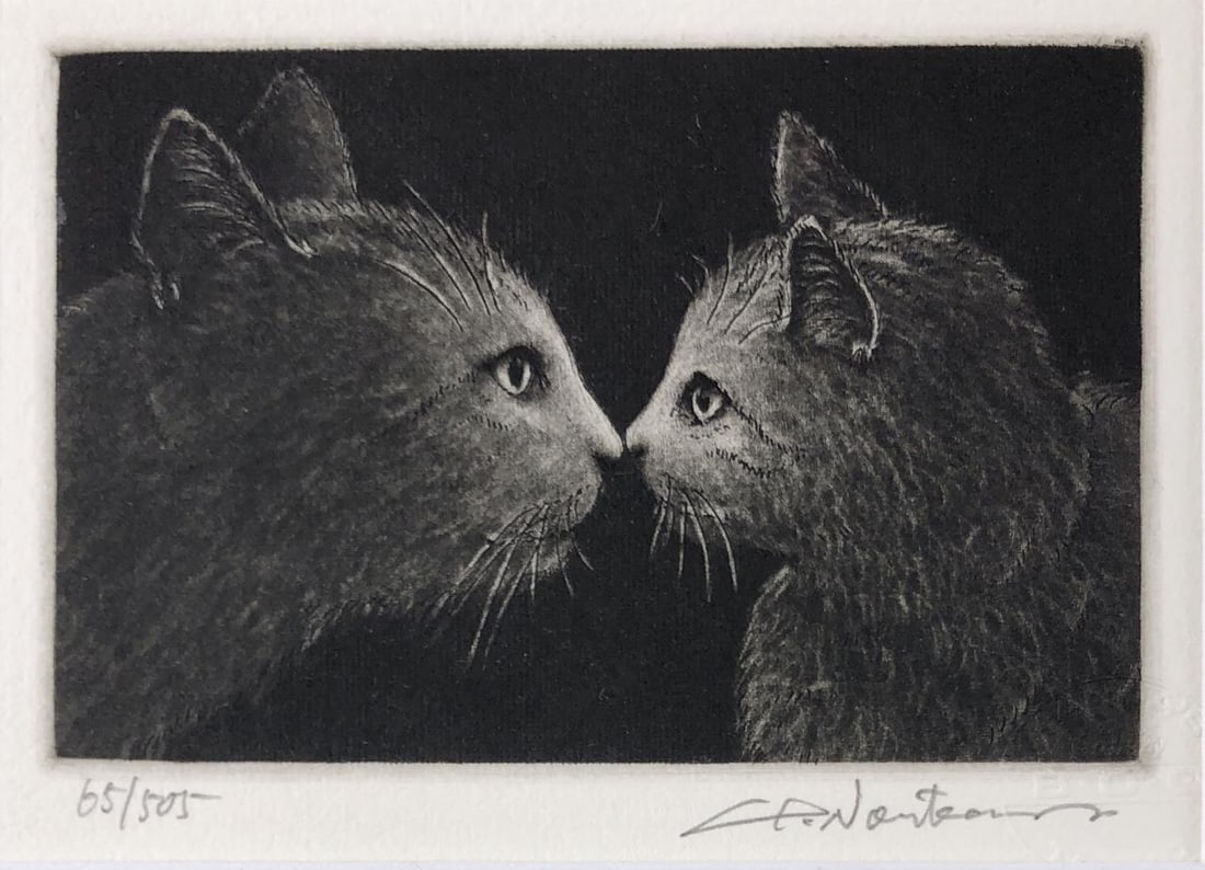 Hiroto Norikane Etching of Two Cats 65/505 (1 of 8)
