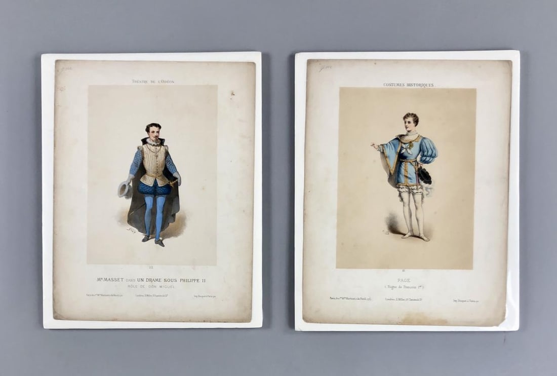 2 Antique French Costume Lithographs 19th C. (1 of 5)