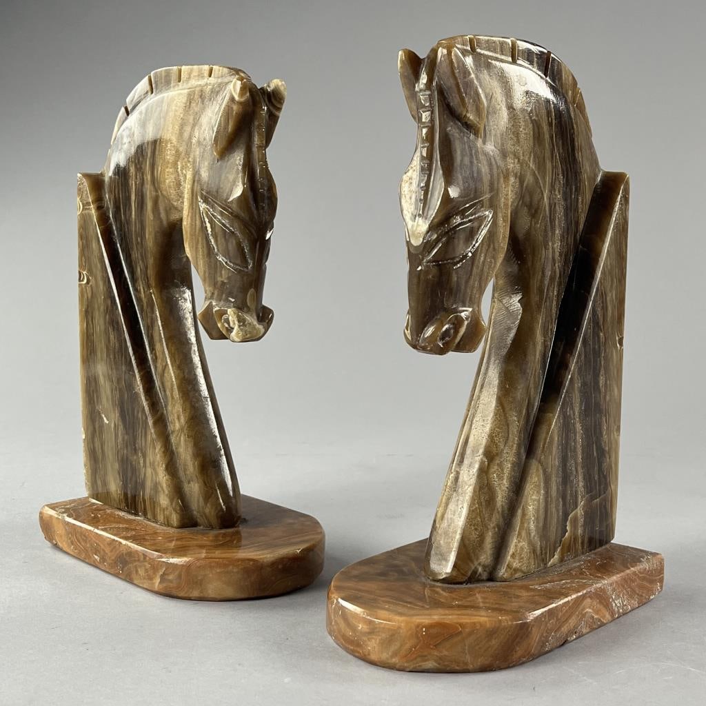 Pair of Mid Century Modern Onyx Horse Bookends (1 of 9)