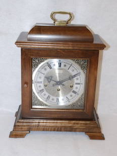 Hamilton Key Wind Mantle Clock: 15.5" to top of handle, 12" Wide at base - with key- average condition