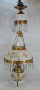 Ant. Bradley Hubbard Wavecrest Hanging Oil Lamp: Appears Original and Complete Dent in Smoke Bell Approx. 43" tall