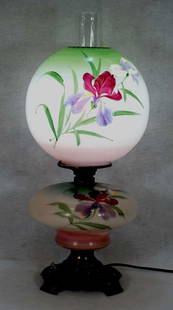 Vintage Hand Painted Gone with the Wind Lamp: 22" to the top of the chimney Electrified