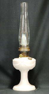 Aladdin Alacite "Short" Lincoln Drape Oil Lamp: Nu-Type Model B Oil Lamp Original Chimney (Cracked) Includes Wick - 12.5" tall base - 23.5" to chimney