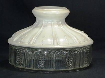 Aladdin Oil Lamp Shade: 10" white satin with prismatic skirt - small chips and flakes on lower rim - small paint wear on outer edge