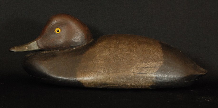 Ant. Signed Chris Smith Redhead Duck Decoy 1910: Circa 1910 Smith (note "C C Smith" on keel) was founder of the ChrisCraft Boat Company in Algonac, Michigan Restored by K E DeLong, Hyannis Port, MA 1989