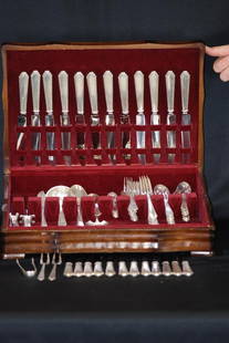 96 Pc Sterling Silver Ware Set Lunt: Treasure marked Sterling Pat'd 1921 Knife blades are stainless steel - 61 troy ounces of sterling silver PLUS 12 sterling and stainless dinner knives and 12 sterling and stainless fruit knives.